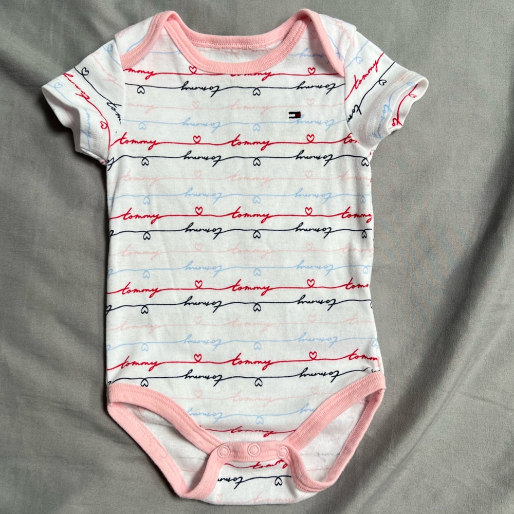 Tommy Hilfiger Baby Bodysuit with Pink and White Stripes